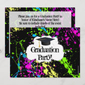 Neon Paint Splatter Graduter Party Invitation Kaart (Voorkant / Achterkant)