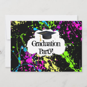 Neon Paint Splatter Graduter Party Invitation Kaart
