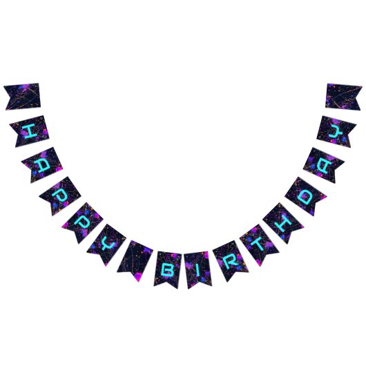 Neon Paint Splatter Happy Birthday Vlaggetjes (Alle)