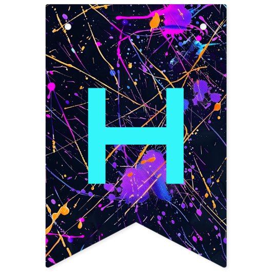 Neon Paint Splatter Happy Birthday Vlaggetjes (Tweede vlag)