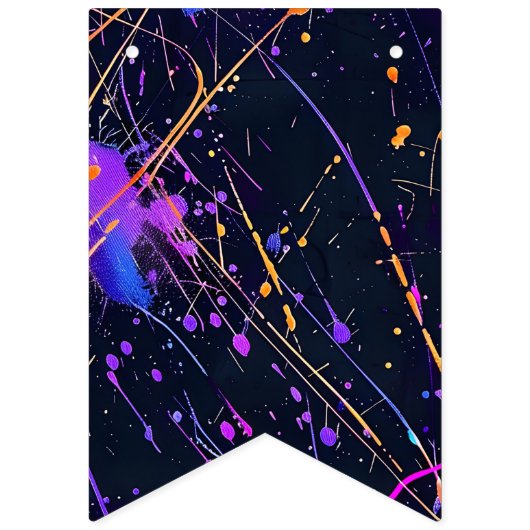 Neon Paint Splatter Happy Birthday Vlaggetjes (Eerste vlag)