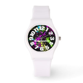Neon Paint Splatter Horloge
