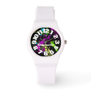 Neon Paint Splatter Horloge