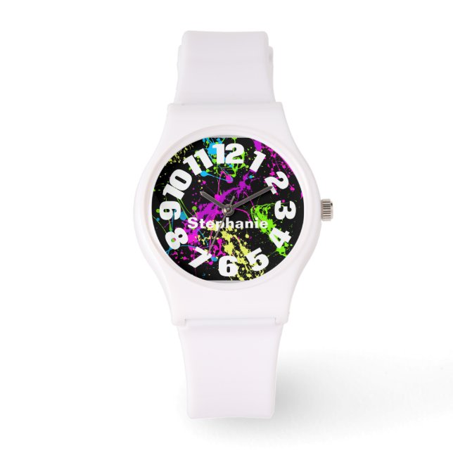 Neon Paint Splatter Horloge (Voorkant)