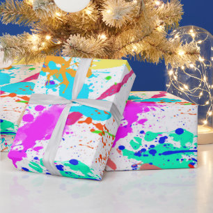 Neon Paint Splatter Modern Colorful Cadeaupapier