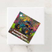Neon Paint Splatter Monster Truck Verjaardagsfeest Bedankjes Labels (In situ)