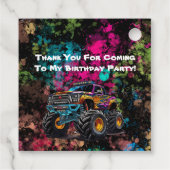 Neon Paint Splatter Monster Truck Verjaardagsfeest Bedankjes Labels (Achterkant)