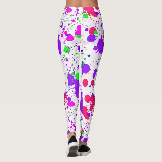 Neon Paint Splatter Paars Green Fuchsia Leggings (Achterkant)