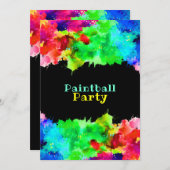 Neon Paint Splatter, Paintball Party Kaart (Voorkant / Achterkant)