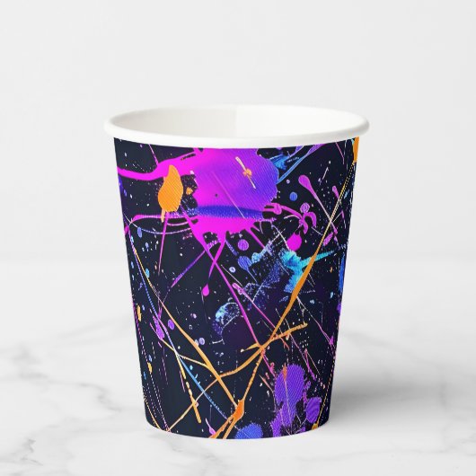 Neon Paint Splatter Party Papieren Bekers (Links)