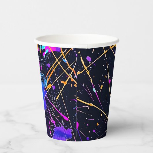 Neon Paint Splatter Party Papieren Bekers (Rechts)