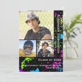 Neon Paint Splatter Photo Afstuderen Kaart (Staand voorkant)