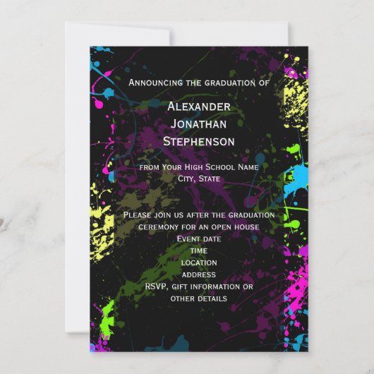 Neon Paint Splatter Photo Afstuderen Kaart (Achterkant)