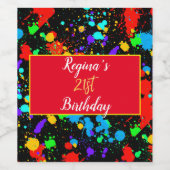 Neon Paint Splatter Rood Blauw Paarse Geel Wijn Etiket (Enkel label)