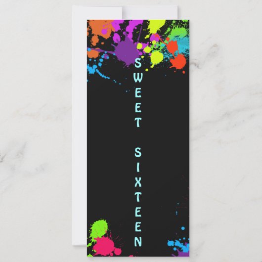 Neon Paint Splatter, Sweet Sixteen-uitnodiging Kaart (Achterkant)