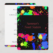 Neon Paint Splatter, Sweet Sixteen-uitnodiging Kaart (Voorkant / Achterkant)