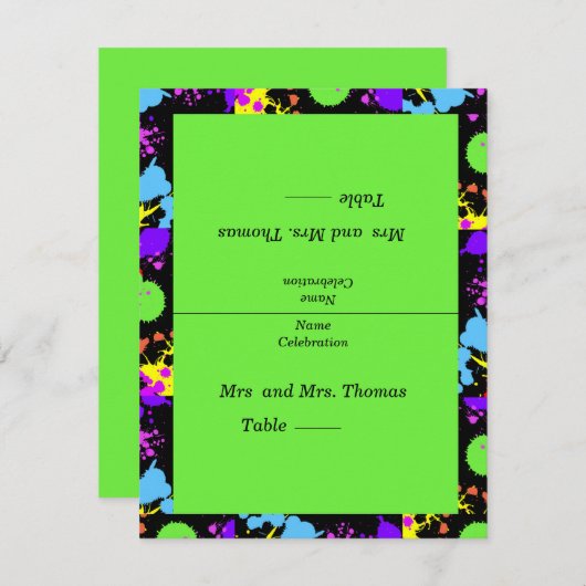 Neon Paint Splatter Tafel, Escort Kaarten (Voorkant / Achterkant)