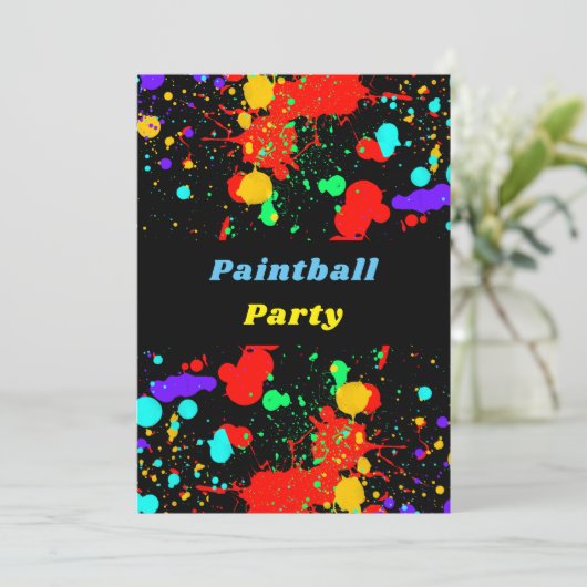 Neon Paint Splatter, uitnodiging van de Paintball (Staand voorkant)