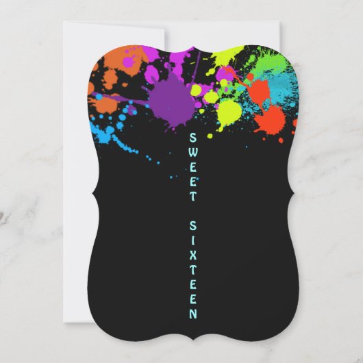 Neon Paint Splatter, zoete zestien, uitnodiging (Achterkant)
