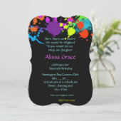 Neon Paint Splatter, zoete zestien, uitnodiging (Staand voorkant)