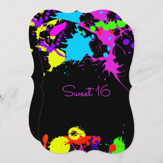 Neon Paint, Sweet Sixteen, Bat Mitzvah Uitnodiging (Voorkant / Achterkant)