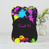Neon Paint, Sweet Sixteen, Bat Mitzvah Uitnodiging (Staand voorkant)