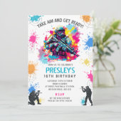 Neon Paintball Invitation - Combat Birthday Party Kaart (Staand voorkant)