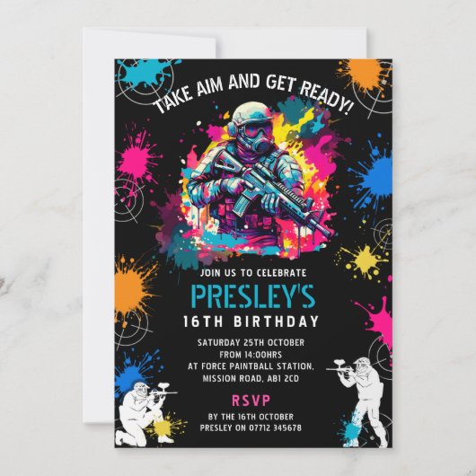 Neon Paintball Invite - Combat Glow Birthday Party Kaart (Voorkant)
