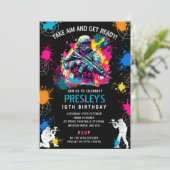 Neon Paintball Invite - Combat Glow Birthday Party Kaart (Staand voorkant)