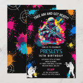 Neon Paintball Invite - Combat Glow Birthday Party Kaart (Voorkant / Achterkant)