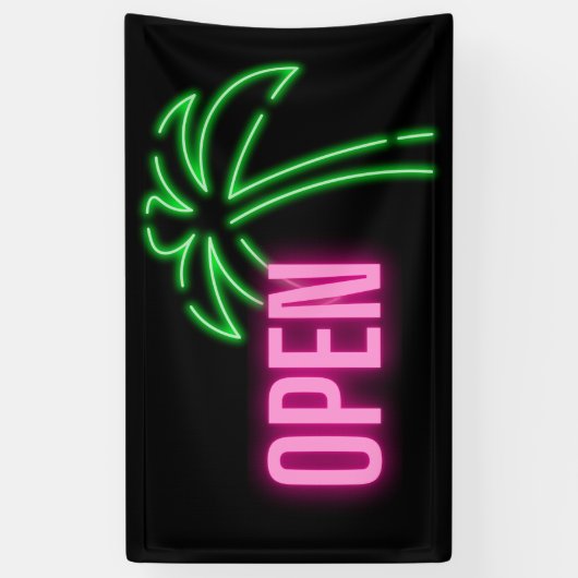 Neon Palm Green & Roze Open Sign Spandoek (Verticaal)