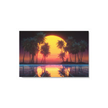 Neon Palm Grid Sunset