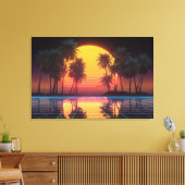 Neon Palm Grid Sunset Canvas Afdruk (Insitu (Woonkamer))