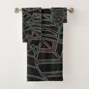 Neon Palm Leaves Pop Art over zwart Bad Handdoek