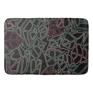 Neon Palm Leaves Pop Art over zwart Badmat