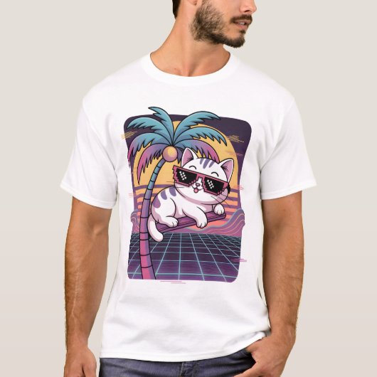 Neon Palm Lounge Cat T-shirt (Voorkant)