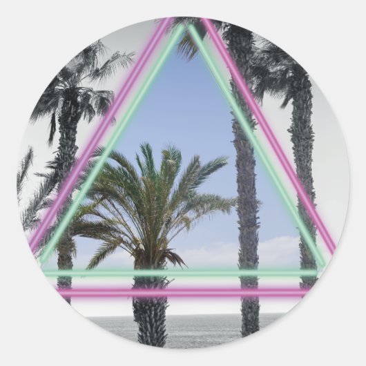 Neon palm magnet ronde sticker (Voorkant)