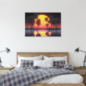 Neon Palm Raster Zonsondergang Canvas Afdruk (Insitu (Slaapkamer))