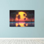 Neon Palm Raster Zonsondergang Canvas Afdruk (Insitu (Houten vloer))