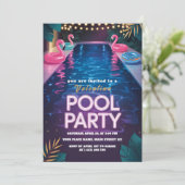Neon Palm Springs Pool Party Birthday Kaart (Staand voorkant)