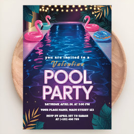Neon Palm Springs Pool Party Birthday Kaart