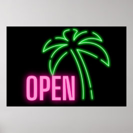 Neon Palm Tree Green & Roze Open Sign Poster