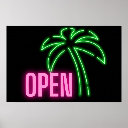 Neon Palm Tree Green & Roze Open Sign Poster (Voorkant)