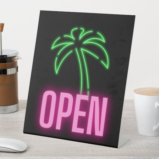 Neon Palm Tree Green & Roze open voetteken Reclamebord Met Voetstuk (Insitu)