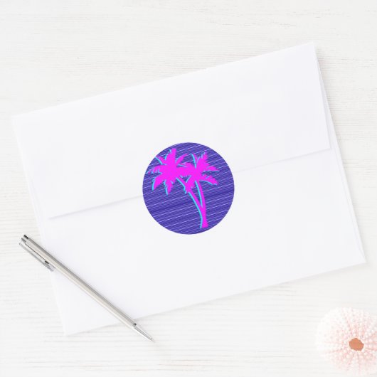 Neon Palm Tree Ronde Sticker (Envelop)