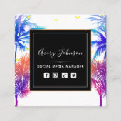 Neon Palm Tree Vakantie Thema QR Code Sociale Medi Vierkante Visitekaartje (Voorkant)