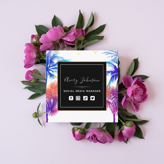 Neon Palm Tree Vakantie Thema QR Code Sociale Medi Vierkante Visitekaartje