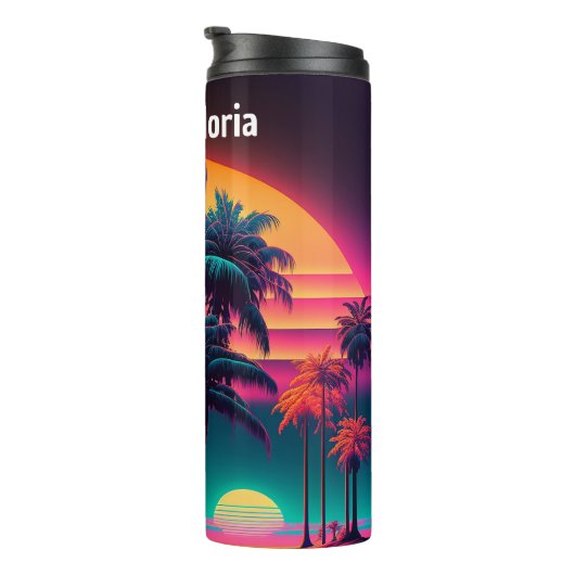 Neon Palm Trees Thermosbeker (Geroteerd rechts)