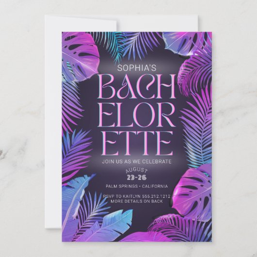 Neon Palm tropische vrijgezellenfeest Kaart (Voorkant)