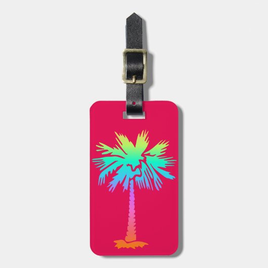 Neon palm tropische zomer helder kleurrijk roze bagagelabel (Voorkant verticaal)